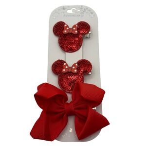 Chloe Accessory Red Sequin Mouse Ears Hair Clips and Bow Set